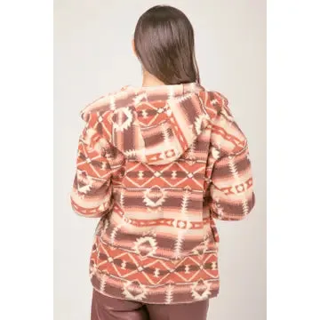 Aztec Tribal Print Hooded Oversize Fleece Jacket