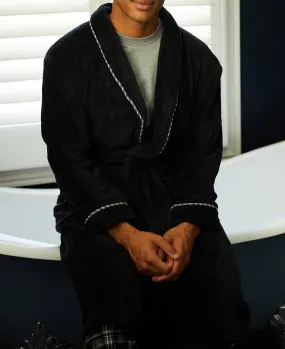 Black Fleece Rope Edge Dressing Gown