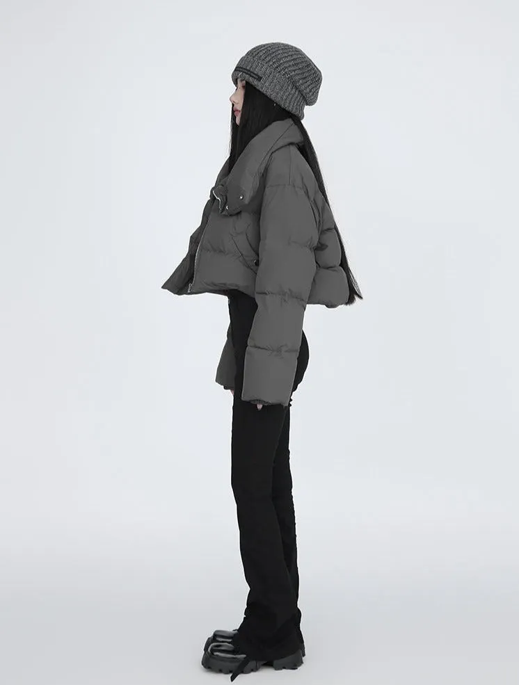 Diagonal Zip Cropped Puffer Jacket