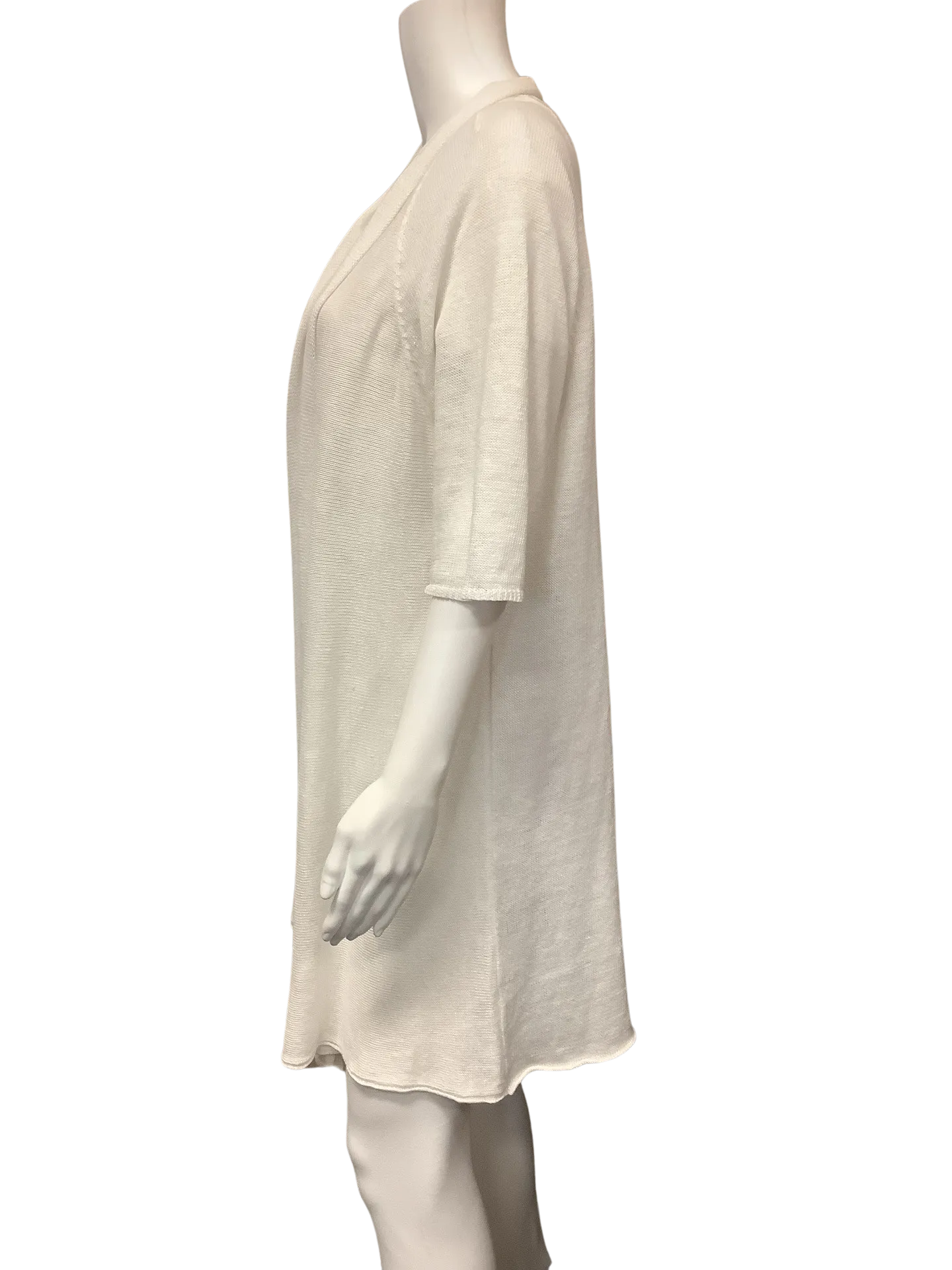 Eileen Fisher Women's Cardigan Ivory Knitted Short Sleeve Open Size: XL