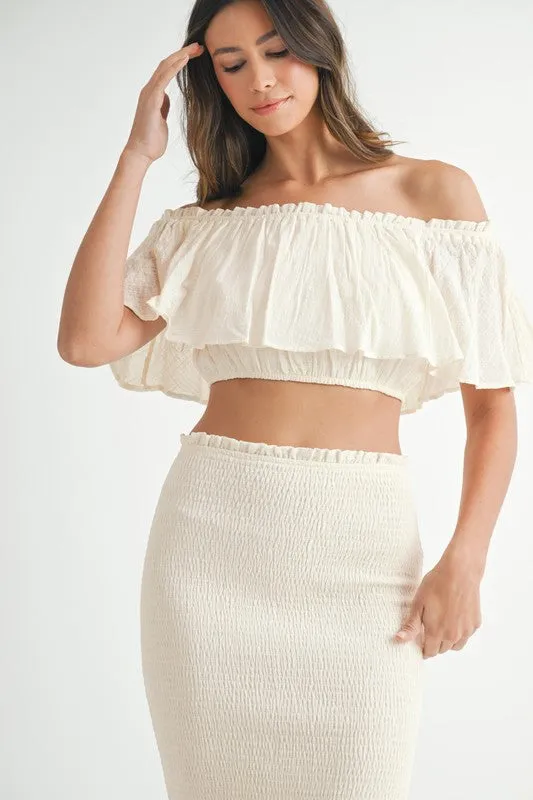 NEWEST ARRIVAL Cream Smocked Maxi Skirt Set