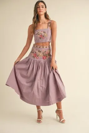 NEWEST ARRIVAL Dark Mauve Floral Embroidered Skirt Set