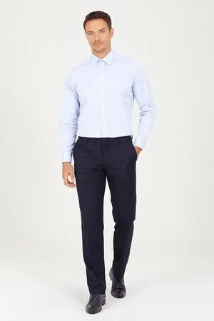 Regular Fit Long Sleeve Plain Cotton Blue Dress Shirt