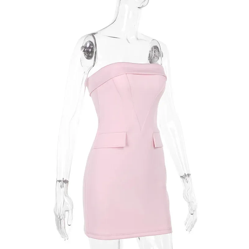 Strapless Pink Bodycon Charming Suit Mini Dress