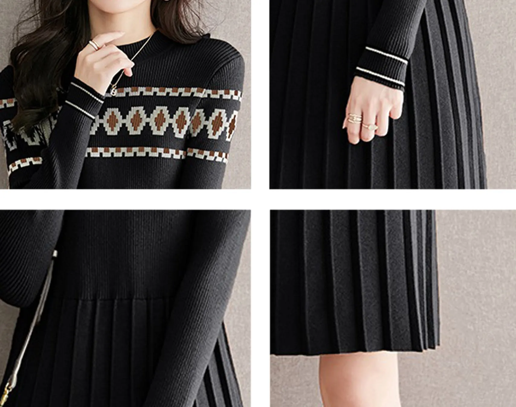 Women's  Knit Dress  Long Sleeve  Round Neck pleated Mini Dress